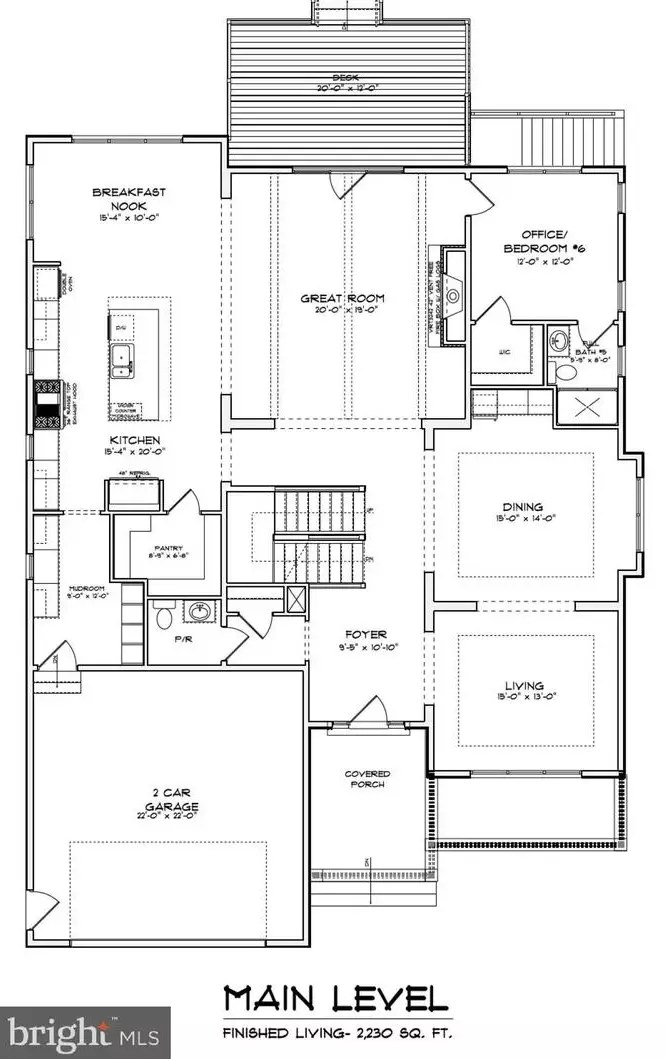 Main level floor plan showing 2,250 sq. ft. of finished living space